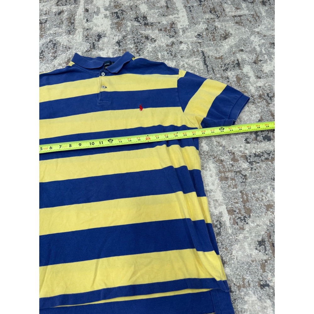 VTG Polo Ralph Lauren Mens‎ Large Blue Yellow Striped Short Sleeve Cotton Polo - Picture 5 of 7